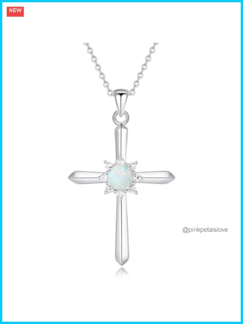 Sterling Silver October Birthstone Opal Cross Necklace 16+2 Inch